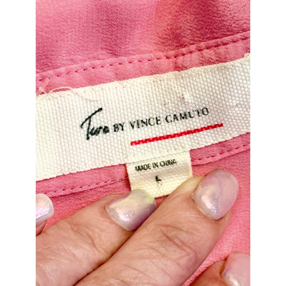 Two by Vince Camuto Soft Pink Button Down Silk Camp Utility Blouse Size Large - Picture 7 of 12